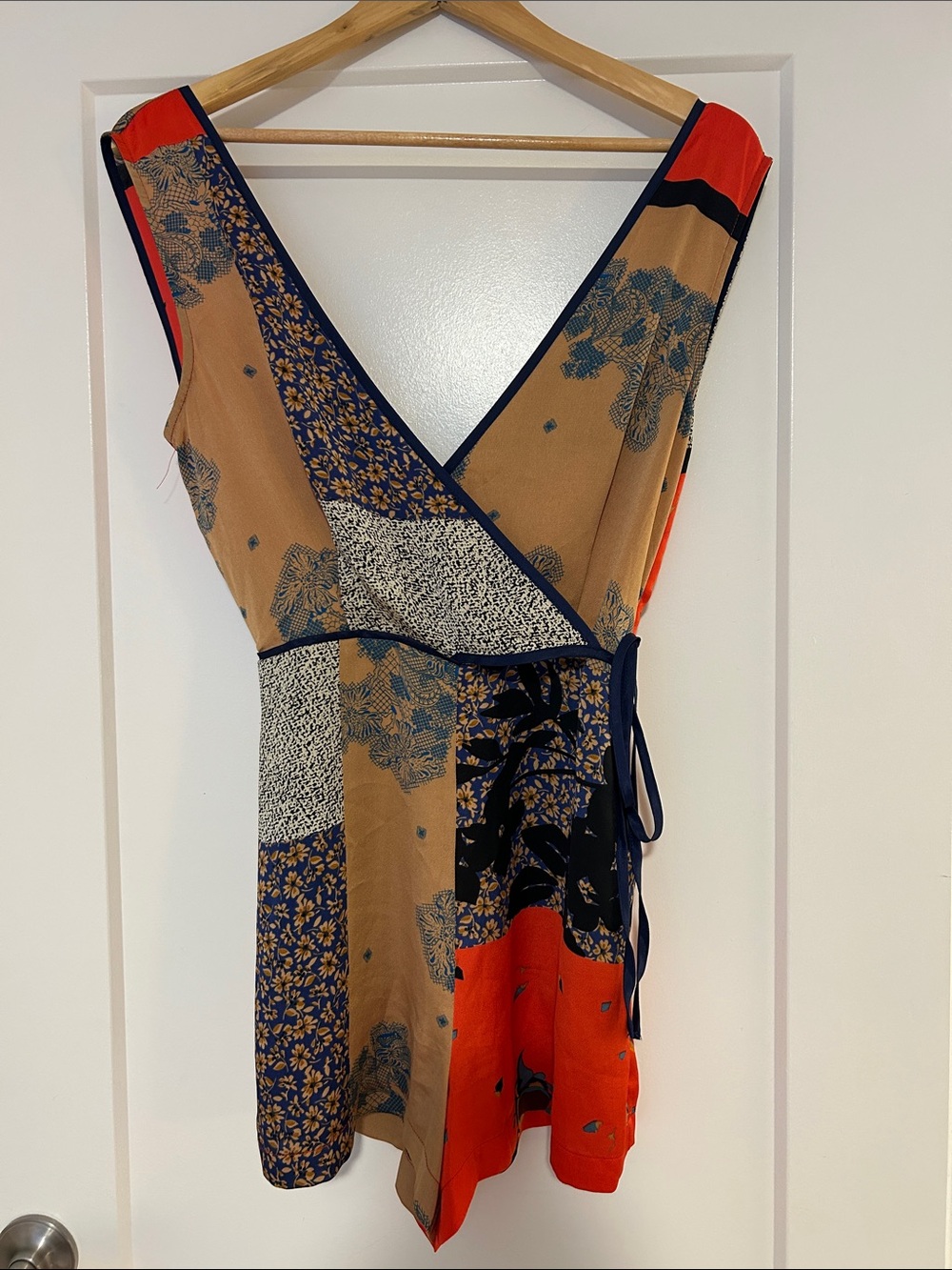 Women's Multi‑Color romper - Navy & Tan with Red Accents